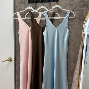 Chic Women's Maxi Dress Trio - Blush Pink, Chocolate Brown, Sky Blue